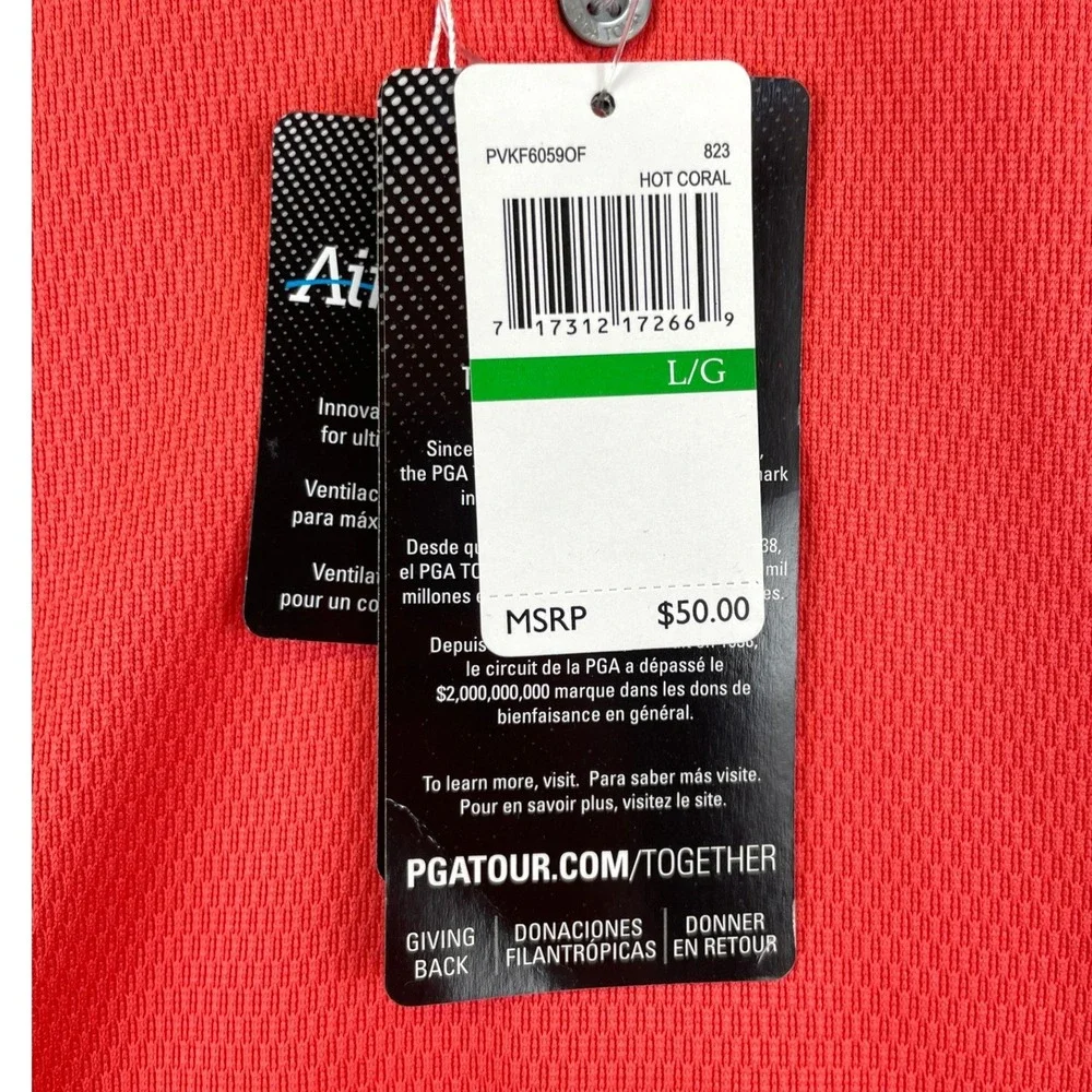 PGA TOUR Airflux Men's Golf Polo Shirt Hot Coral Short Sleeve Size L Performance